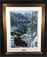 Original framed oil painting of moose 26 x 32H
