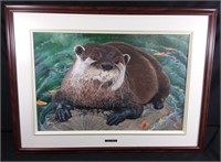 Original framed oil painting of otter 40 x 30H