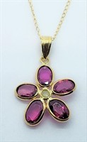 48O- 14k pink sapphire & diamond pendant/necklace