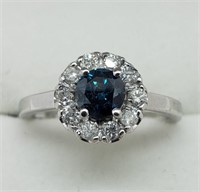 9O- 10k blue & white diamond halo ring $5,100