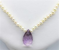 34O- freshwater pearl & amethyst necklace $400