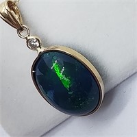 43O-14k black opal & diamond necklace $1,800
