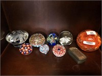 8 VARIOUS GLASS PAPERWEIGHTS