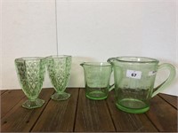 2 GREEN GLASS MEASURING CUPS