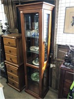 PINE MIRRORED BACK DISPLAY CABINET