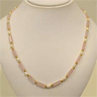 14kt yellow gold rose quartz and pearl necklace