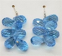 14K White Gold, Blue Topaz Grapevine Earrings 20CT
