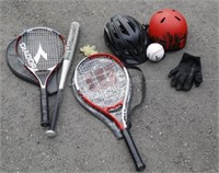 Tennis Racquets, Baseball & Ball with Helmets
