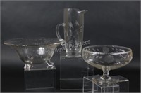 Hughes Cornflower & Etched Footed Bowl & Pitcher