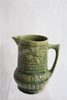 Green Basket Weave Pitcher with Floral Designs