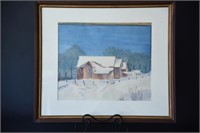 Watercolor Professionally Framed Farm House Art