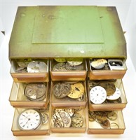 Assorted Antique Pocket Watch Parts in Sorted Case