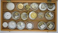 Assorted Pocket Watch Parts & Movements in Case