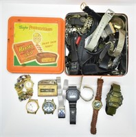 Box Lot of Vintage Watches & 1997 Reese's Tin