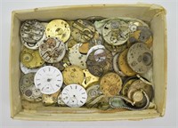 Box Lot of Antique Pocket Watch Parts & Faces