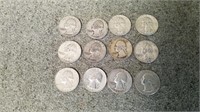 12 1942 through 1964 silver u.s. quarters