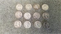 12 Silver quarters 1934 through 1964
