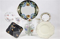 Bone China Tea Cups, Lidded Vase, & Decor Plates
