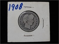 1908-P Barber Head Silver Quarter