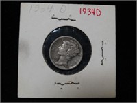 1934-D  Mercury Silver Dime