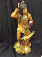 Tall Indian Statue w/ Old Powder Horn