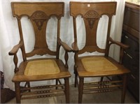 Lot of 2 Matching Fancy Back Wood Arm Chairs