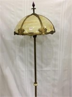 Brass & Marble Floor Lamp w/ Slag Glass