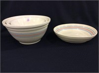 Set of Pink & Blue Banded USA Crock Bowls