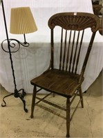 Wood Spindle Back Wood Chair & Floor Lamp