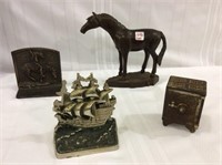 Group Including Wood Horse Statue, 2-Sets of Metal