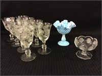Lot of 10 Including 8 Heisey Rose Water Goblets,