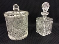 Lot of 2 Etched Glass Pieces Including Ice Bucket