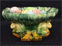 Majolica Style Rabbit Design Pedestal Bowl