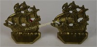 PAIR HEAVY BRASS GALLEON SHIP BOOKENDS