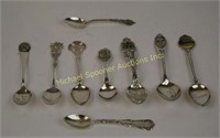 NINE STERLING SOUVENIR AND OTHER SMALL SPOONS