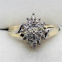 14K YELLOW AND WHITE GOLD DIAMOND CLUSTER RING