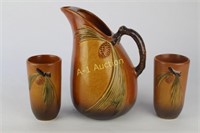 Roseville Brown Pine Cone Pitcher & Tumblers
