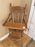Antique pressed-back high chair. Fully restored.