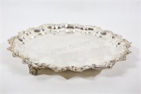Large Silver Plate Footed Scallop Edge Tray