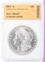 Coin 1897-S  Morgan Silver Dollar SGS MS65