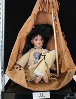 Porcelain Indian Doll w/ Papoose and Tepee