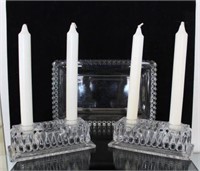 Glass Relish Dish w/ Matching Candleholders