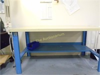 Metal based wood top laboratory work bench