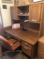 Large Wooden Desk, Contents, Office Chair, Mat