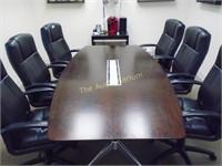 Conference room setup tables chairs shadow boxes