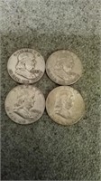 4 Franklin silver half dollar u.s. coins 1953