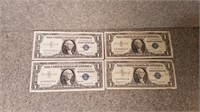 4 1957 B $1 US silver certificate