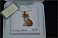 Sterling Silver and Swarovski Fox Pendnat Necklace