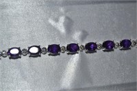 Sterling and Amethsyt and Diamond Accent Bracelet