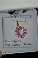 18 kt GOS CL Opal /Pink Sapphire Pendant Necklace